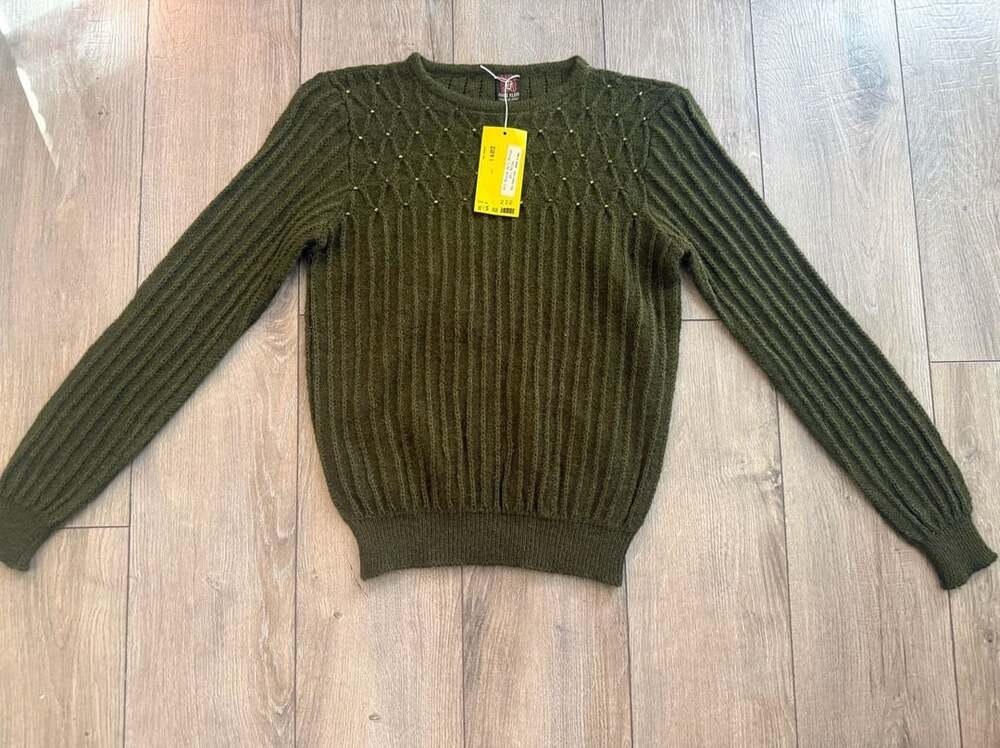 Vintage Anne Klein Vintage Made In Italy Green Mohair Blend Ribbed Knit Sweater